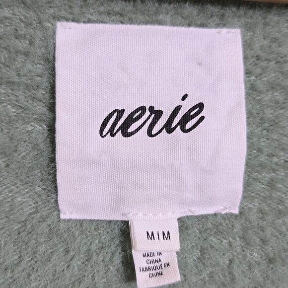Aerie Fuzzy Cropped Cardigan Sweater Size‎ M Green Ultra Soft Twee - Picture 5 of 12